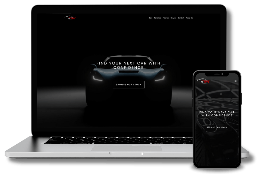 Laptop and mobile view of a responsive car dealer website.